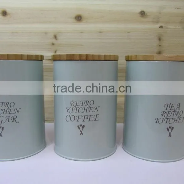 Hot Sales Set of 3 Attractive Home Metal Sugar Tea Coffee Canisters With Bamboo Lid photo-4