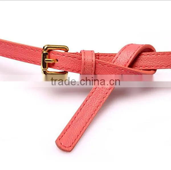 Fashion Rivets Decorated Pin Buckle Sex Girl Thin Pink PU Waist Belt photo-3