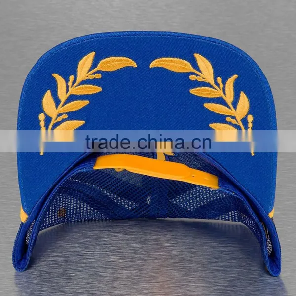 Blue Embroidery Logo Custom Flat Brim 5 Panel Mesh Trucker Cap photo-2