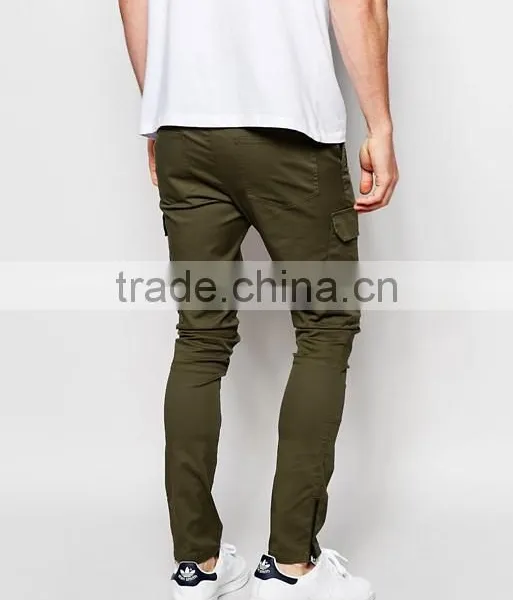 Custom 98% Cotton 2% Elastane Stretch Twill Functional Zip Cargo Pockets Zip Leg Opening Men's Green Casual Pants photo-2