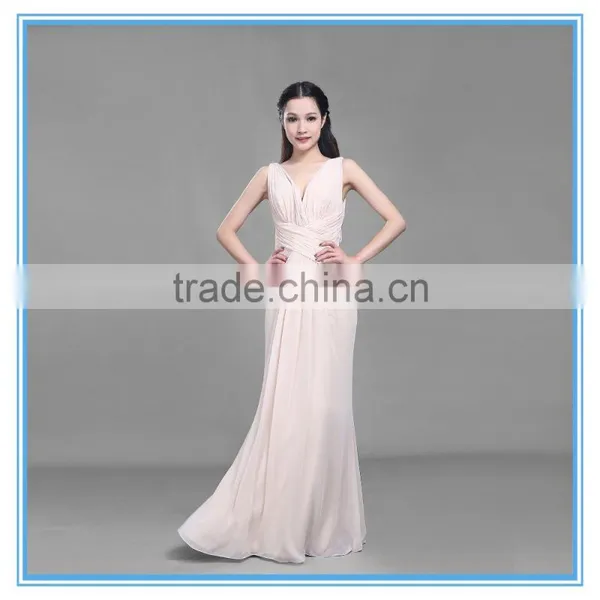 Wholesale Deep V Chiffon Modern Handmade Pleated Long Evening Dress photo-3