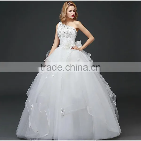 2017 Novelty Design Beaded One-shoulder Plus Size Wedding Dress