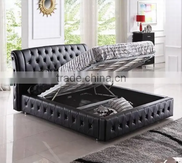 Modern Leather Bed With Crystal Buttons photo-2