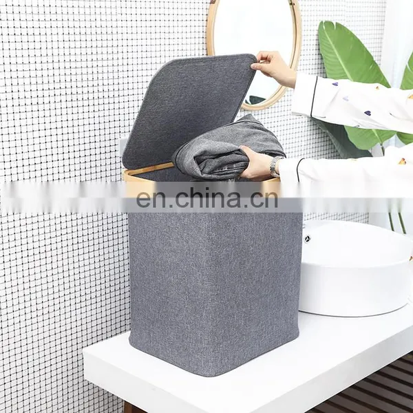 Wholesale Popular Design Folding Laundry Basket Bins Set Collapsible Bamboo Storage Basket/slim Cloth Laundry Hamper Handles photo-2