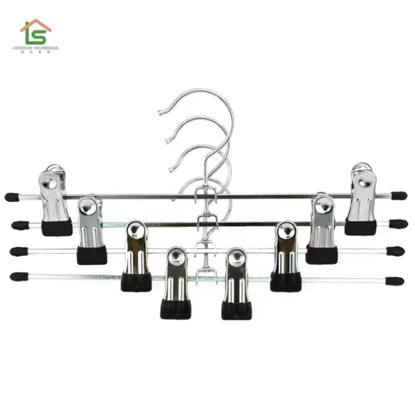 OEM Household Metal Pants Skirt Hangers With Clips Wire Trousers Hangers for Cloths Metal Clothes Pant Hanger