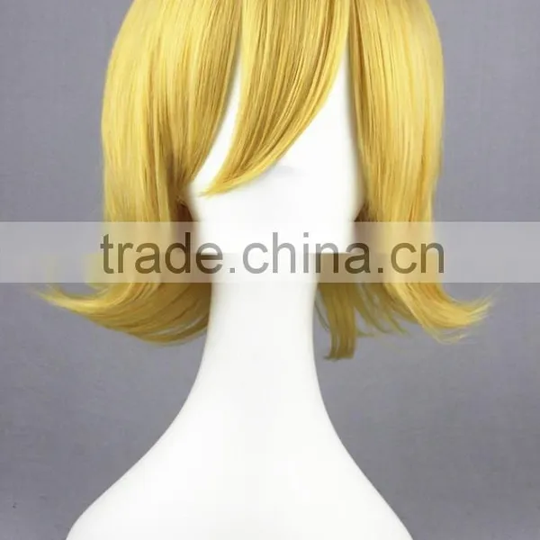 High Quality 35cm Short Straight Golden Synthetic Anime Wig Cosplay Costume Hair Wig Party Wig photo-3