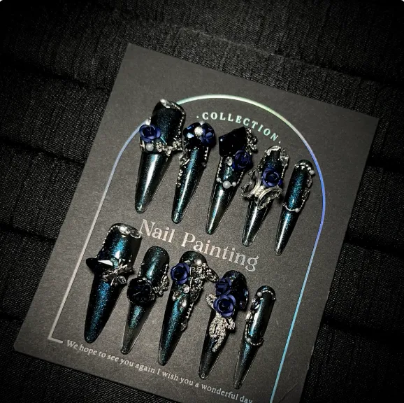 Wholesale Price Customized False Nail Dark Gothic Light Luxury for Special Occasions photo-5