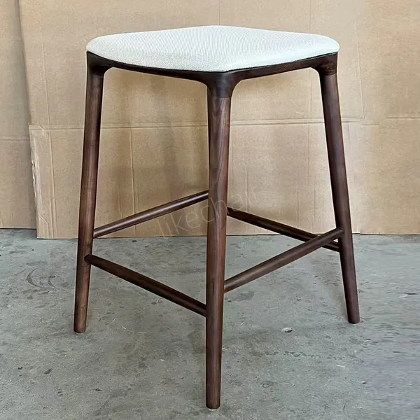 Modern Solid Wood Frame Fabric Cushion Bar Stool Coffee Shop Outdoor Contemporary Counter High Chair photo-4