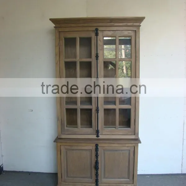 Recycled Elm Furniture With a Glass Vertical Cabinet