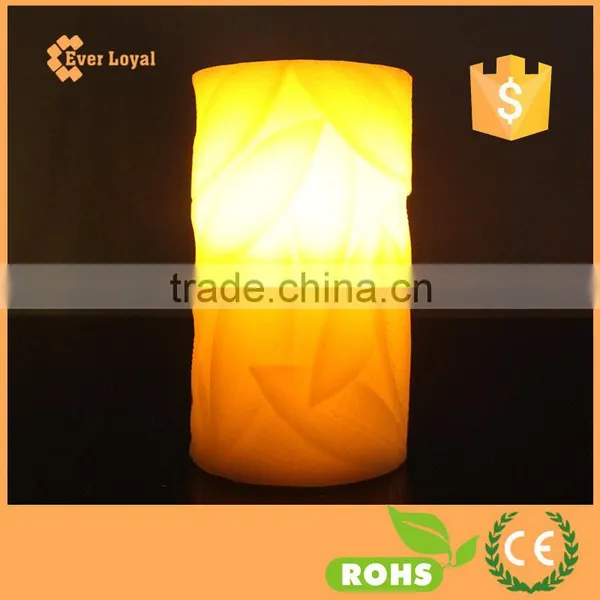 Leaves Carve Pillar LED Candle 6" Luminara Type Flameless Candle Wax Pillar Candle photo-2