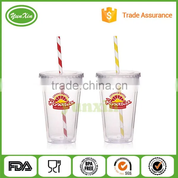 16oz Cheap Wholesale Double Wall Promotion Acrylic Tumbler With Lid and Straw photo-2