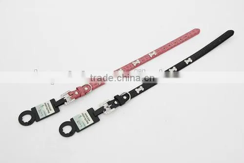 PU Material Dog Collar With Bone Shape Diamond photo-3