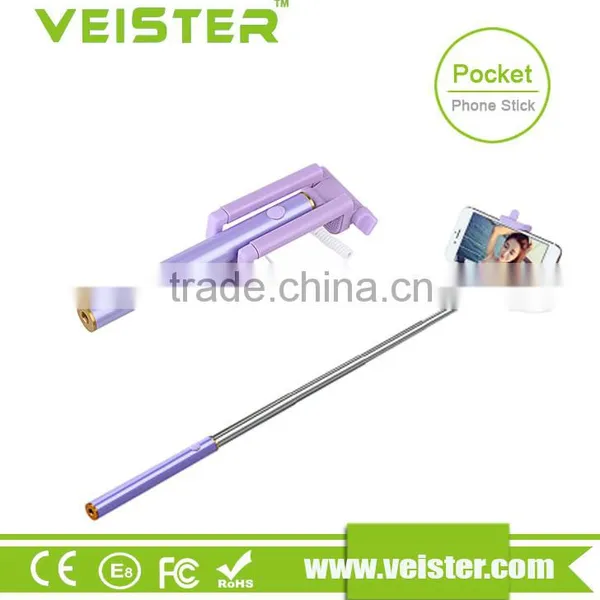 Aluminium Alloy 3.5mm Audio Cable Pocket Selfie Stick With Cable