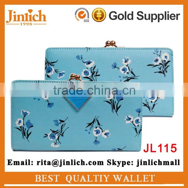 Money Printing Flower Clip Promotional Fashion PU Leather Wallet