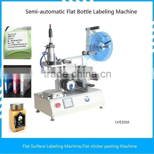 Semi-automatic labeling machine with date code bar code printer for flat bottle jar carton box labeling machine