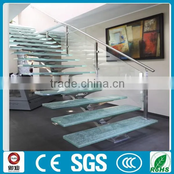 High Quality Tempered Glass Treads Iron Straight Staircase -YUDI