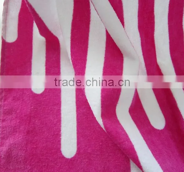 100% Cotton Rosy Pink Color Airplane Sleeping Towel Velour Printed Pool Towel Cover photo-3