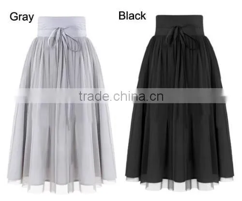 New Stylish Ladies Women Elegant High Waist Lace Mesh Pleated Long Skirt With Tie photo-3