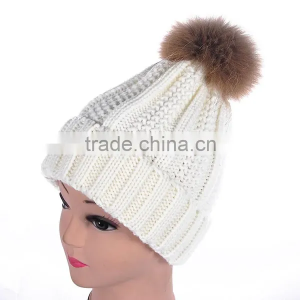 Beanie Winter Hats Knit Womens Wool Beanie Hat With Removable Ball photo-2