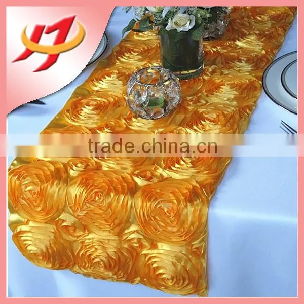 Cheap Wholesale Champagne Satin Rosette Dining Table Runner for Round Tables photo-3
