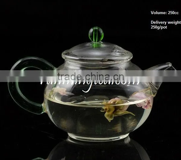 250ml Egg Shape Borosilicate Glass Tea Pot/teapot With Jade Handle, Stainless Steel Insert Spout