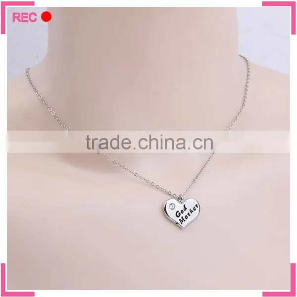 Stainless Steel Chain Necklace With Heart Pendant, God Mother Letters Necklace Wholesale photo-4