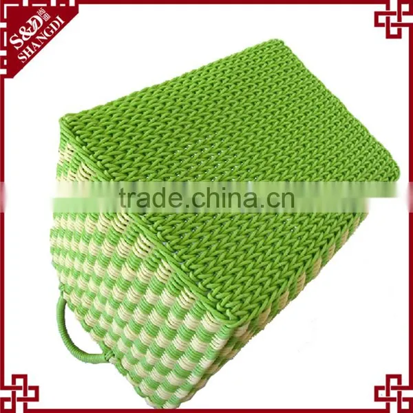 Set of 3 Green Color Hand Weave Soft Laundry Basket Plastic photo-3