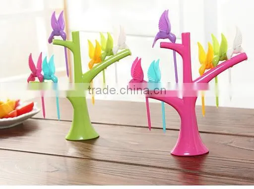 CY119 Plastic Creative Fruit Fork Bird Tree Decorative Household Daily Necessities Dessert Forks photo-2
