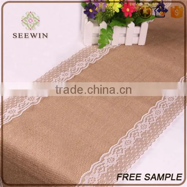 Fancy Quality Burlap Lace Dining Room Table Runners photo-2