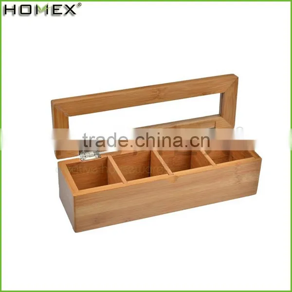 100% Natural Bamboo Storage Box With Lid Beautiful Tea Bag Storage Box With 4 Equally Divided Compartments/Homex_Factory photo-2
