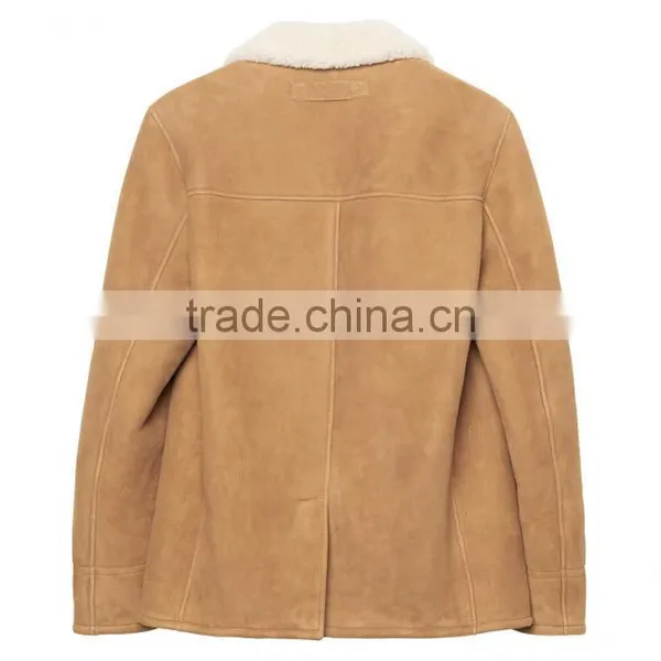 Popular Ochre Warm up Winter Coat Faux Leather Shearling Jackets Men 2017 photo-3