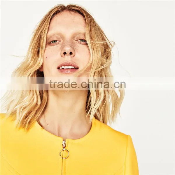 2017 OEM New Style Elegant Thin Pure Color Yellow Spring Autumn Long Coat photo-3