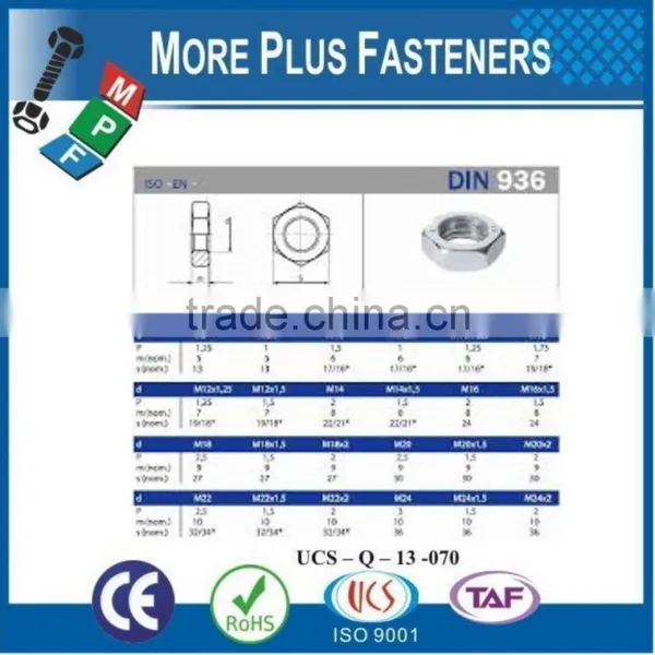 Made in Taiwan Hexagon Jam Nut Metric DIN 936 Class 4 Class 6 Coarse Thread Fine Thread Bare Steel Zinc Plated photo-3