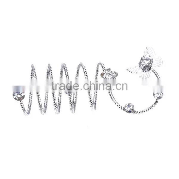 Silver Alloy Rhinestone Butterfly Flower Wrap Around Spiral Rings photo-3