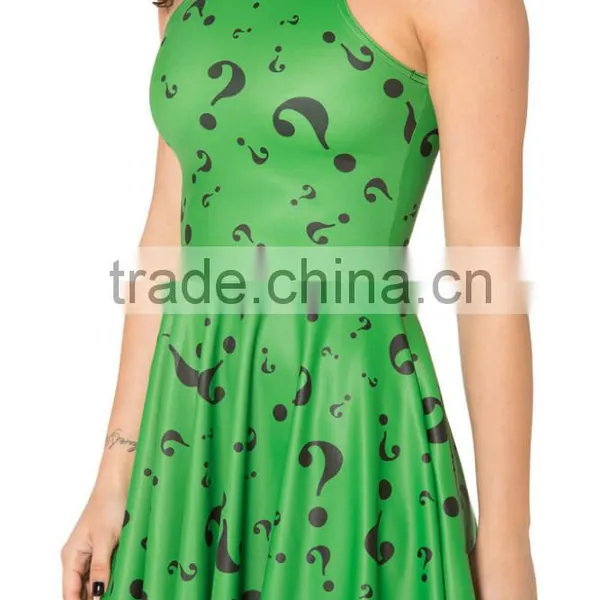 Women's Printed Floral Green Question Mark Skirts Pleated Dress for Sale photo-2