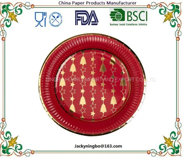 Christmas Party Holiday Disposable Dinnerware Tableware Color Printed Paper Plate With PE Coated Pack Made in China photo-5