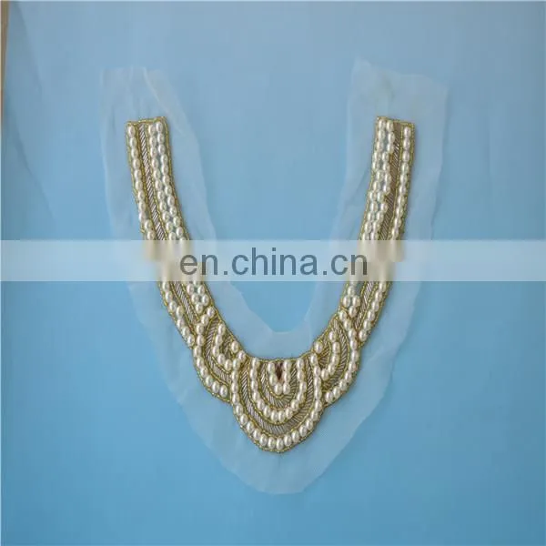 Pearls and Acrylic Stones Beaded Neck Design/neckpiece on Mesh