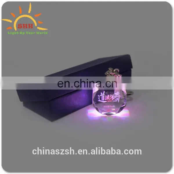 Wholesale Price Engraved 3D Blank Laser Crystal/glass LED Keychain For Wedding Souvenirs photo-2