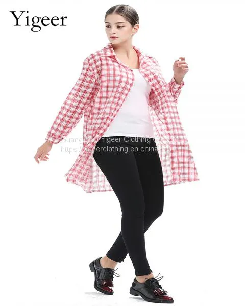 Long Sleeve Button Down Long Casual Plaid Long Shirt