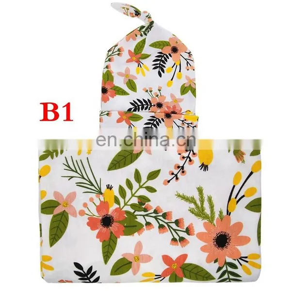 Kids Floral Receiving Blankets Baby Cotton Swaddle Blanket Wrap Set With Newborn Hat photo-2