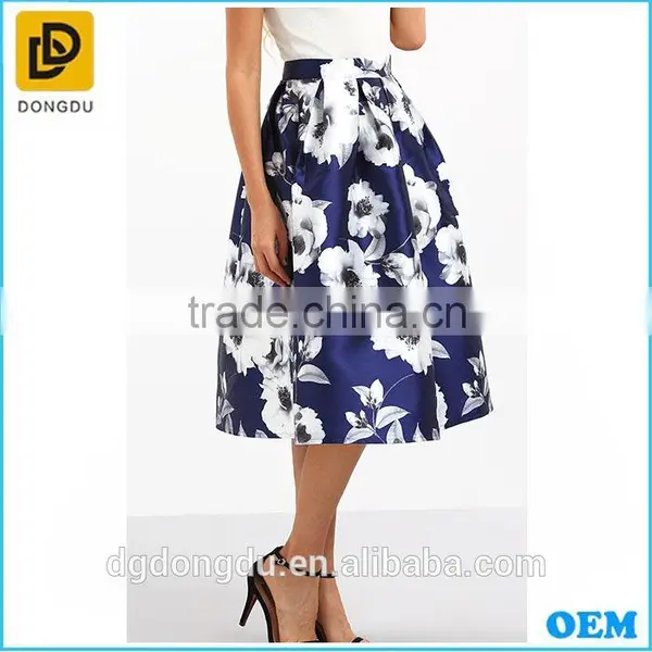 High Fashion Satin Blue Print Umbrella Skirt For Ladies Ballet Tutu High Waist Skirts photo-3