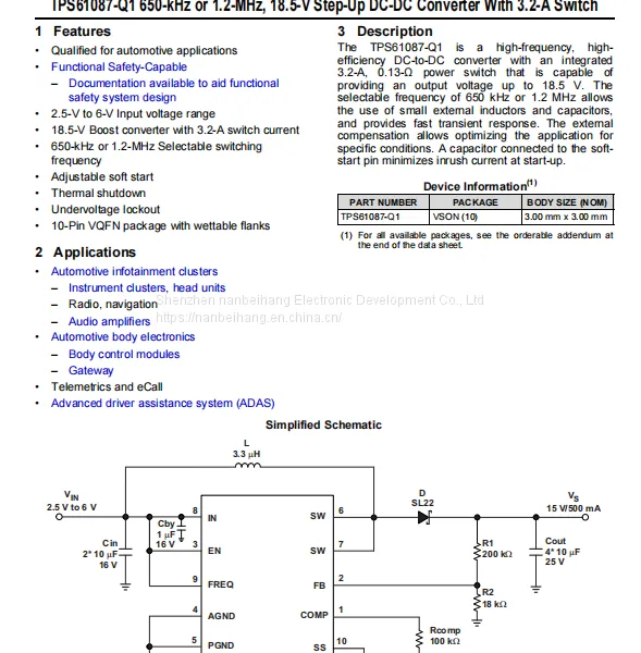 Tps61087qdrcrq1 switching regulator Ti  in stock