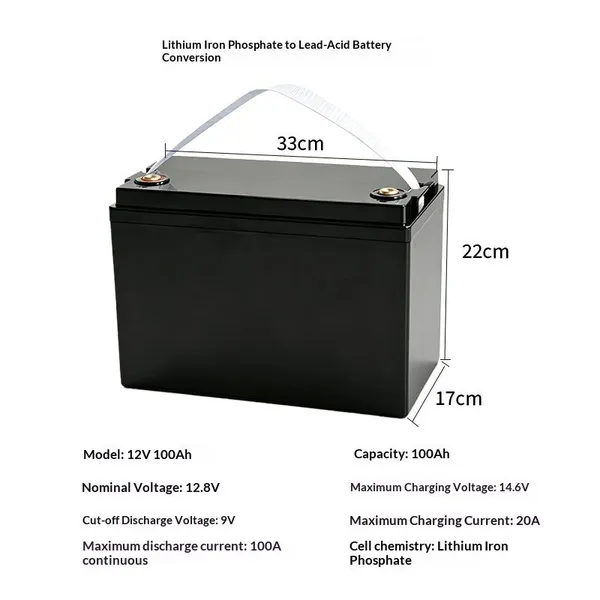 Bateria de Fosfato de Ferro Lítio 12.8V 100Ah 2.61 kWh para Armazenamento Solar Doméstico / Pacote de Bateria para RV Fabricado na China