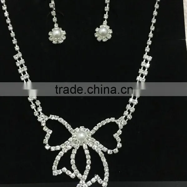 New Arrivals Wedding Silver Bowknot Crystal Bridal Choker Necklace Earring Jewelry Set photo-3