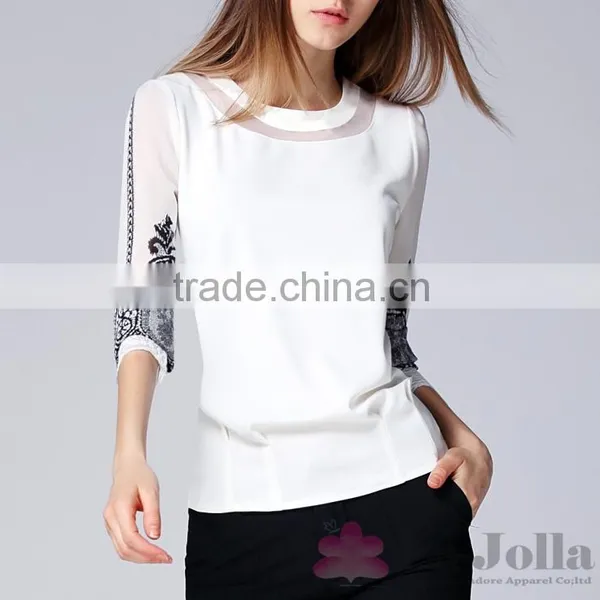 2016 Summer Fashion Lady Lace Embroidered Short Sleeve T-shirt 153