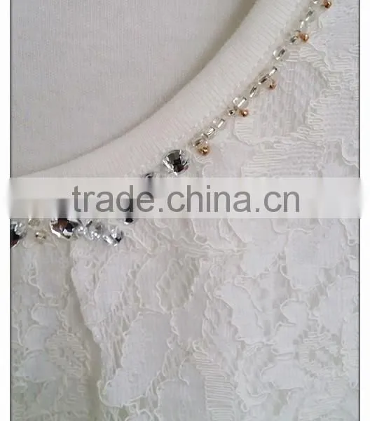 Simple Lace T-shirt Cap Sleeve O-neck Double Deck T-shirt photo-2