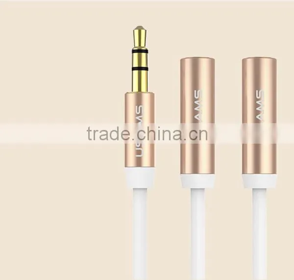 USAMS SJ065 50cm 2in1Stereo Audio Extension 3.5mm Pin Aux Cable for IPhone 6s/Speaker/Earphone/MP3 photo-2