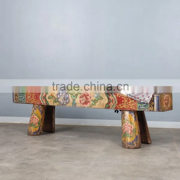 Chinese Antique Solid Wood Stool Hand Painting Bench Bed Stool photo-3