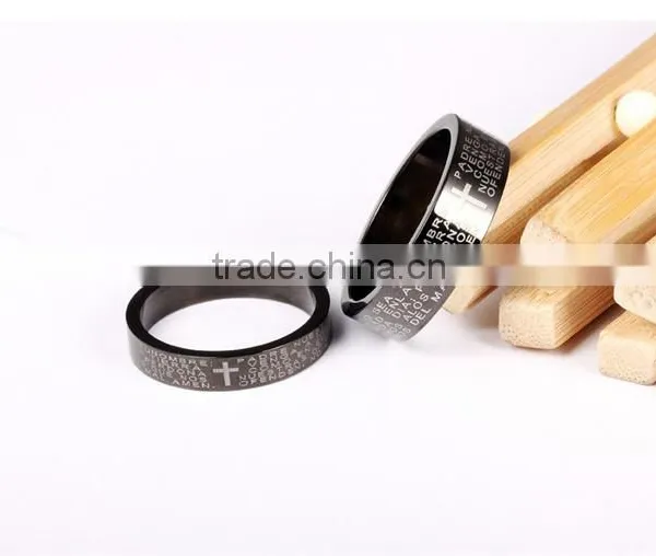 Fashion Design 2016 Black Plated Cross Stainless Steel Ring Engraving photo-4