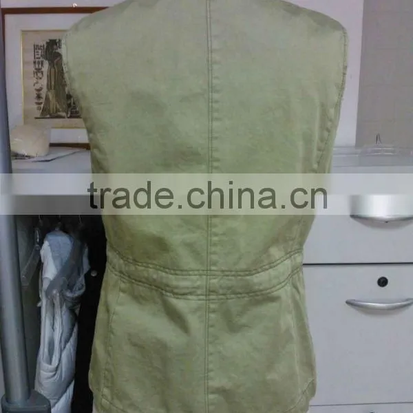 100% Cotton Twill Enzyme Wash Ladies' Casual Sleeveless Vest / Waistcoat With Cotton Lining and Shiny Rivets photo-5
